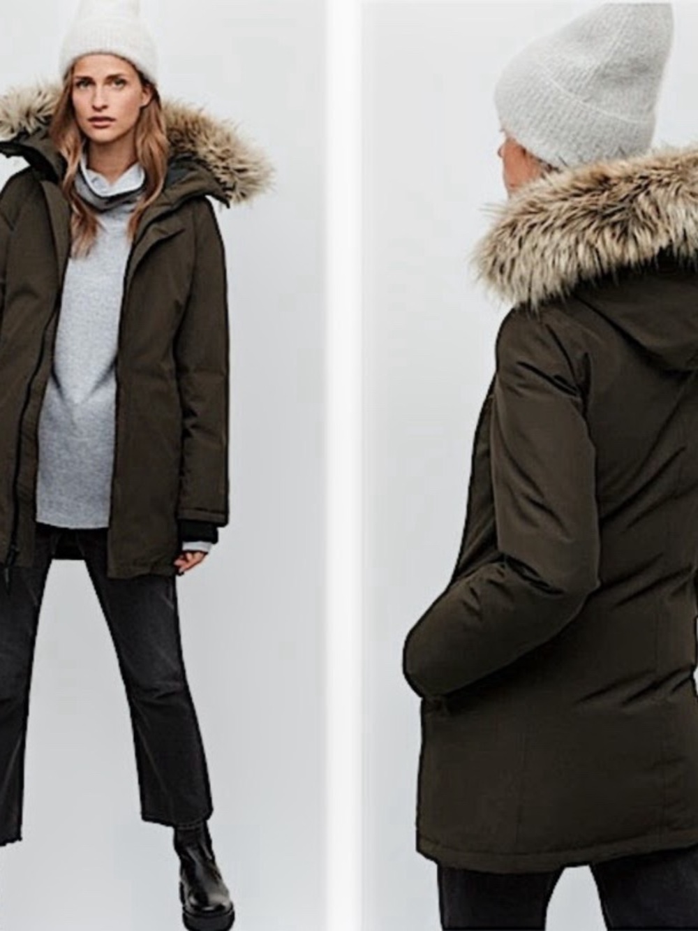 Aritzia Olive Green Parka with Faux Fur Trim Hood